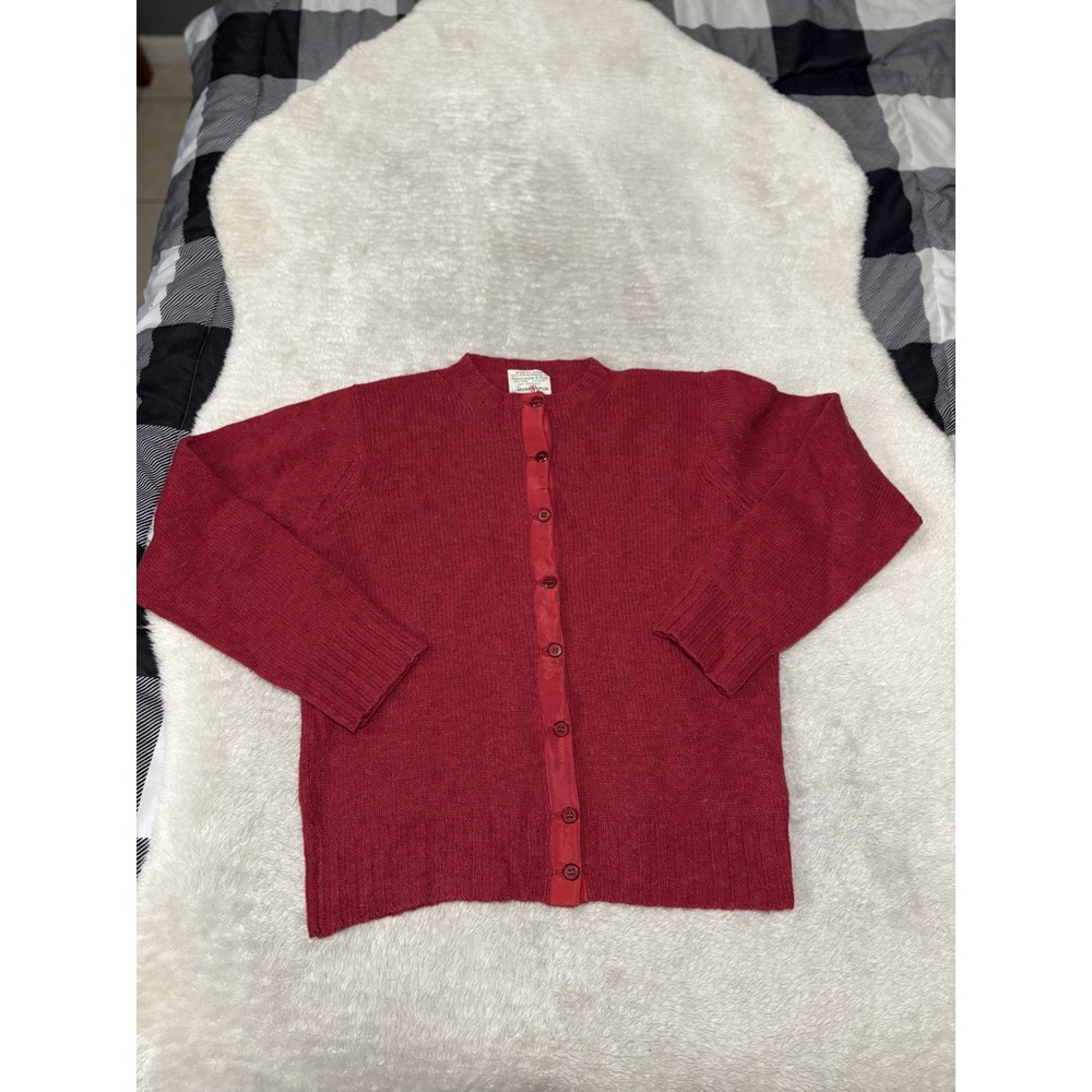 VTG Abercrombie‎ & Fitchs Womens Red Shetland Wool Cardigan Sweater 60s 42"